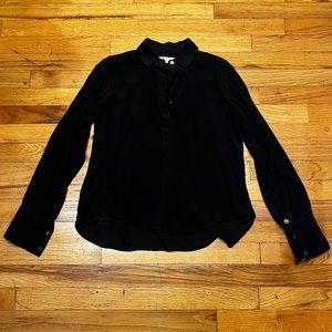 100% SILK Black Button Up Blouse Top XS
